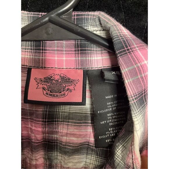 Harley Davidson size Medium pink plaid button top - Picture 4 of 12